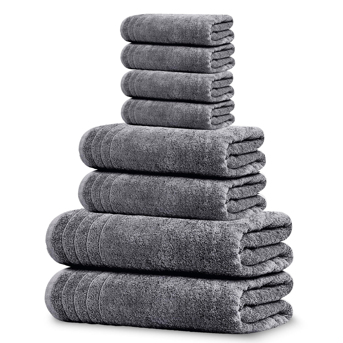 Tens Towels 8 Piece Towel Set, 2 XL Bath, 2 Hand, 4 Washcloth, Dark Grey