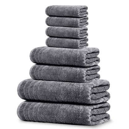 Tens Towels 8 Piece Towel Set, 2 XL Bath, 2 Hand, 4 Washcloth, Dark Grey