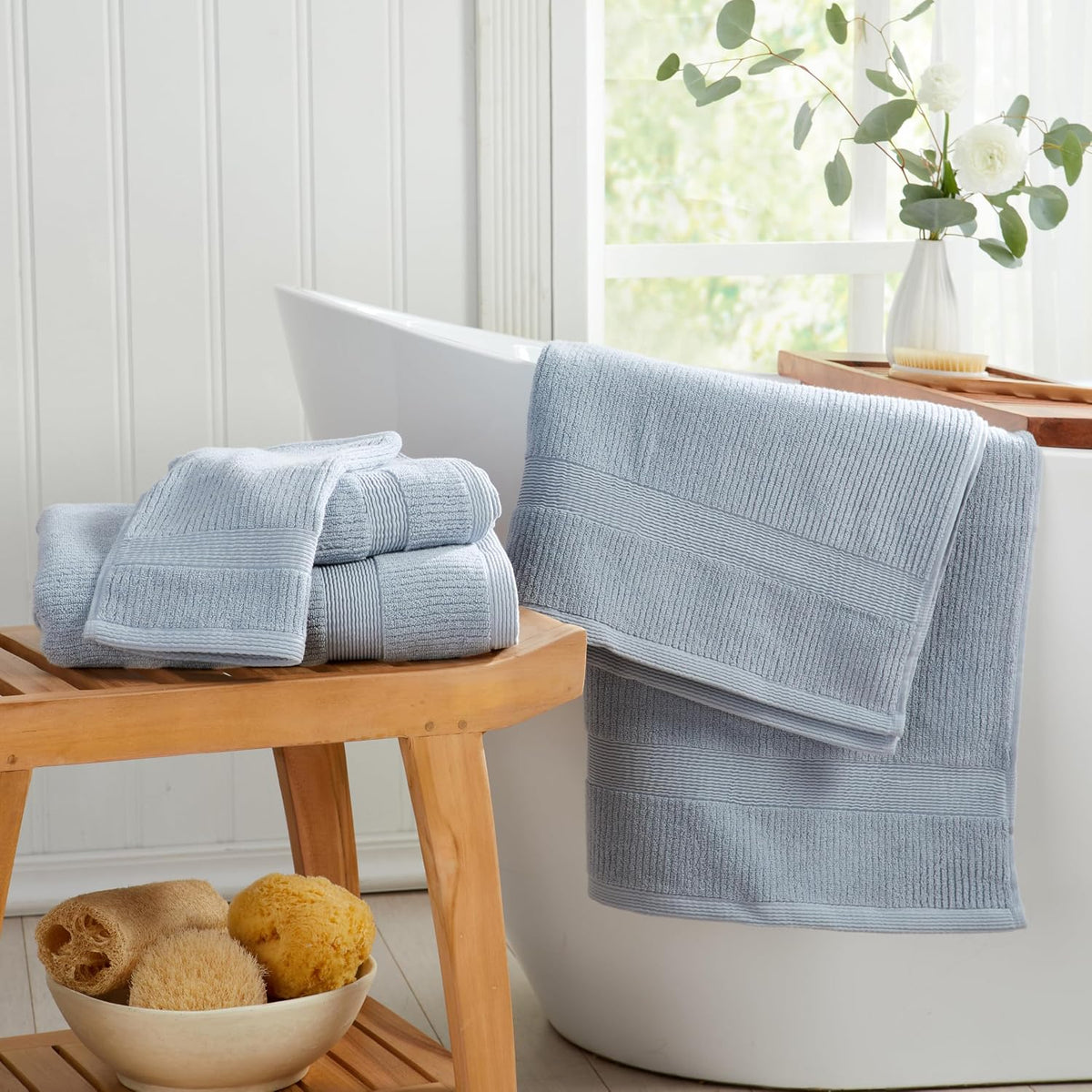 Springtree Home 100% Cotton Bath Towel Set | 6-Piece Set | Textured | Blue