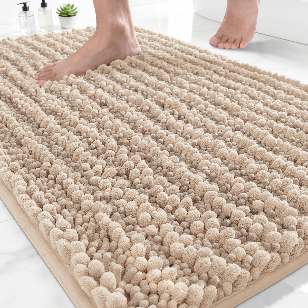 Yimobra Bathroom Rugs Non Slip Washable 32x20 Inch - Ultra Soft Absorbent Chenille Bath Mat, Quick Dry Shaggy Floor Carpet for Tub Shower, Gray Home Decor Accessories