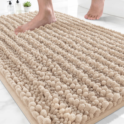 Yimobra Bathroom Rugs Non Slip Washable 32x20 Inch - Ultra Soft Absorbent Chenille Bath Mat, Quick Dry Shaggy Floor Carpet for Tub Shower, Gray Home Decor Accessories