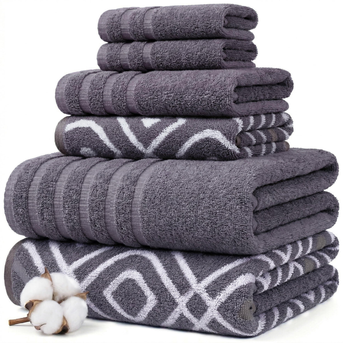 Modern Threads 6 Piece Bath Towel Set – Bathroom Set with 2 Bath Towels, 2 Hand Towels, and 2 Wash Cloths – 100% Cotton, Super Absorbent & Extra Soft – Reversible Floral Trail (Navy)