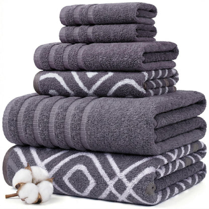 Modern Threads 6 Piece Bath Towel Set – Bathroom Set with 2 Bath Towels, 2 Hand Towels, and 2 Wash Cloths – 100% Cotton, Super Absorbent & Extra Soft – Reversible Floral Trail (Navy)