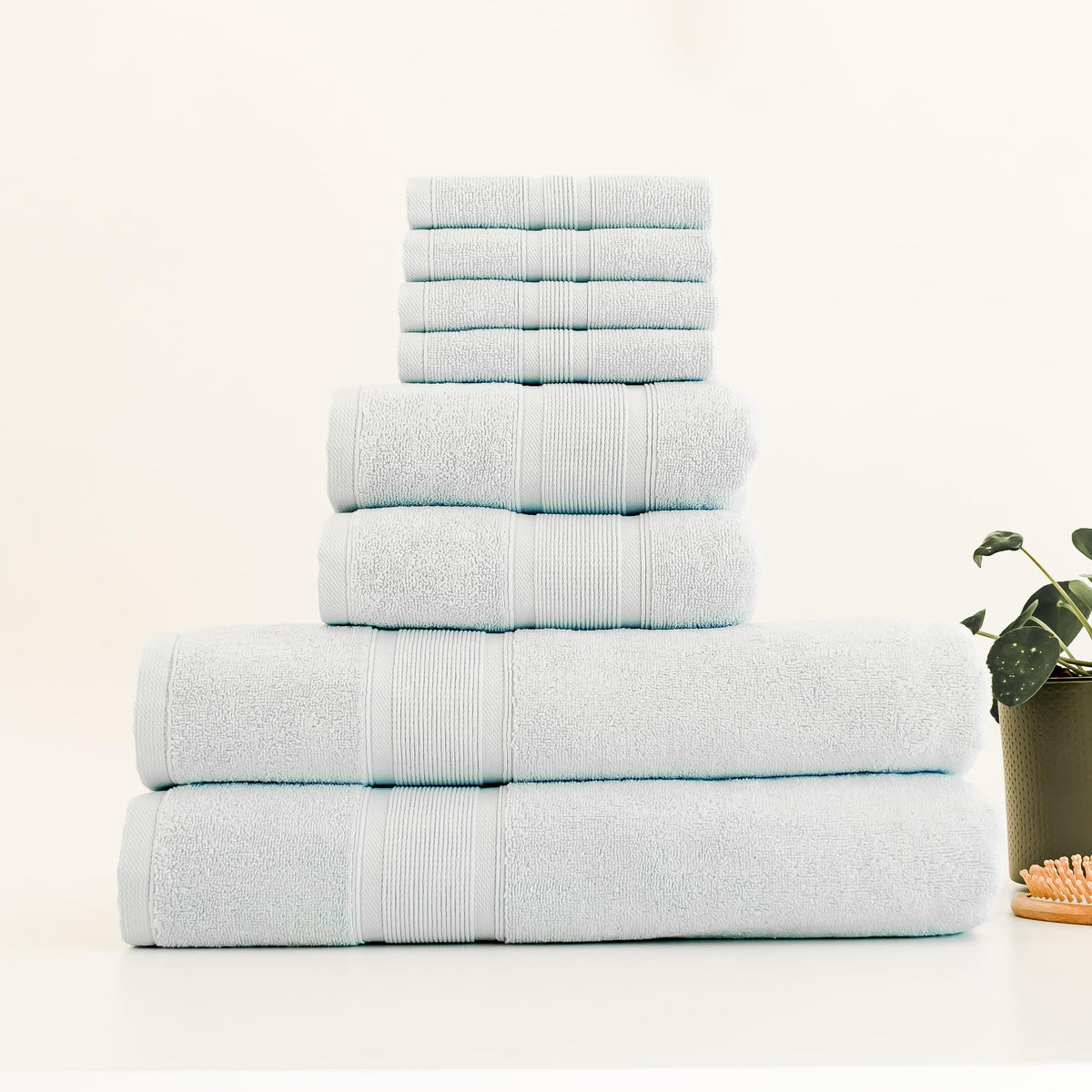 Luzia 8 Piece Bathroom Towel Set - 100% Turkish Cotton, Premium Quality - 2 Bath Towels 2 Hand Towels and 4 Washcloths (Coral)