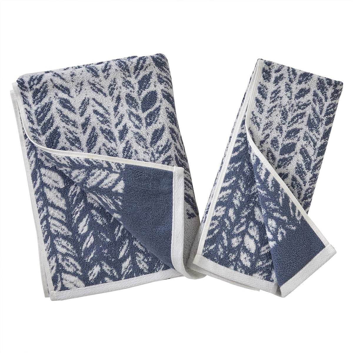 SKL Home Distressed Leaves Hand Towel Set-2pc, Turkish Cotton, Denim Blue