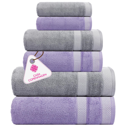 CASA COPENHAGEN Solitaire 6 Pieces Towel Set- Midnight Black, 600 GSM 2 Bath Towel 2 Hand Towel 2 Washcloth, Designed in Denmark Made of Soft Egyptian Cotton for Bathroom, Kitchen & Shower