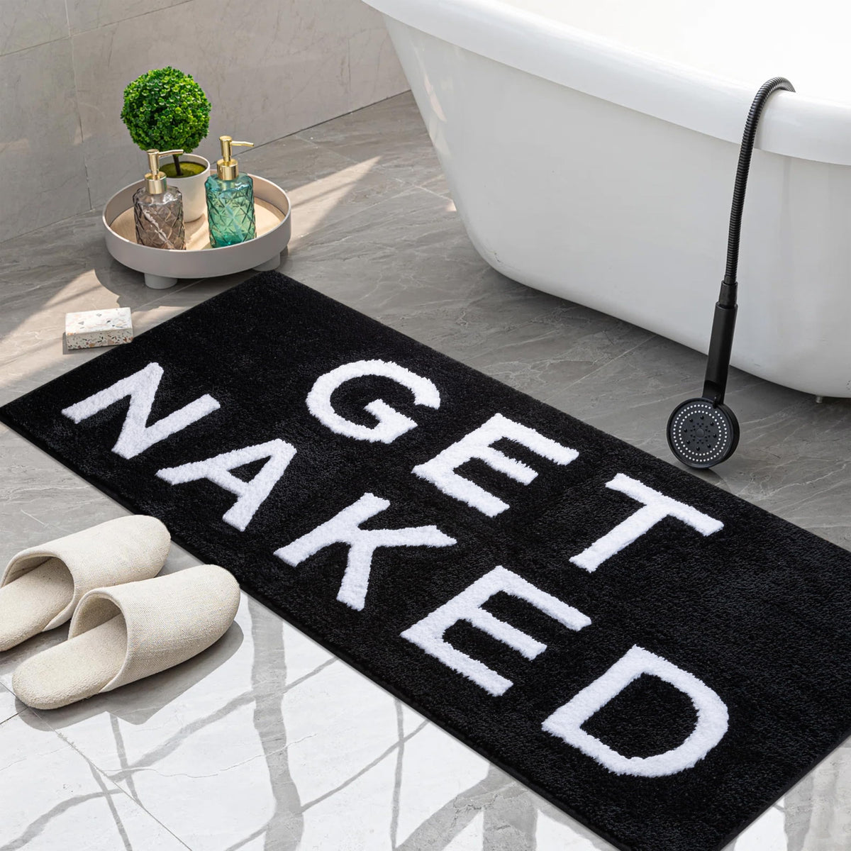 KOEXM Get Naked Bath Mat Long Runner Mat Cute Bathroom Rugs