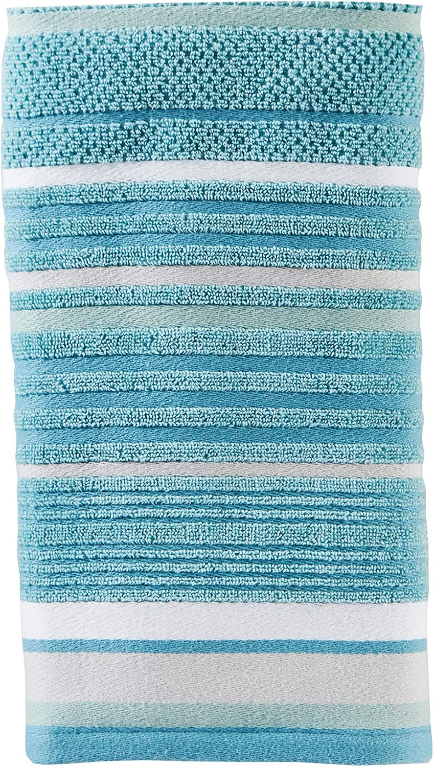 SKL Home Seabrook Stripe Hand Towel Set-2pc, Premium 100% Cotton, Teal
