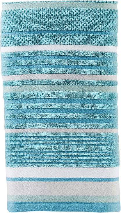 SKL Home Seabrook Stripe Hand Towel Set-2pc, Premium 100% Cotton, Teal