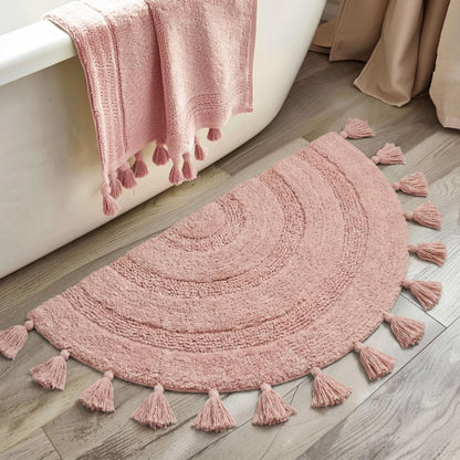 KOEXM Half Circle Boho Bathroom Rugs with Tassels 100% Cotton