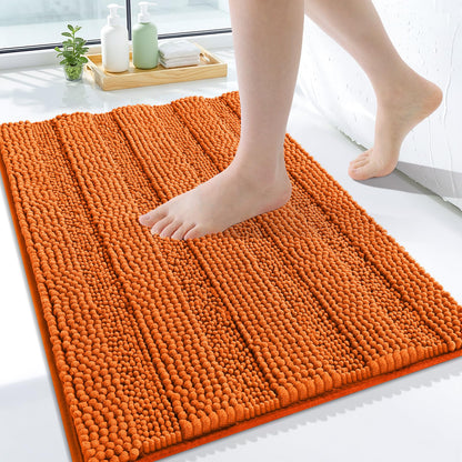 Grandaily Chenille Striped Bathroom Rugs 36x24, Extra Thick and Absorbent Bath Mats, Non-Slip Soft Plush Shaggy Shower Carpet, Machine Wash Dry, Bath Rug for Bathroom, (Large, Light Grey)