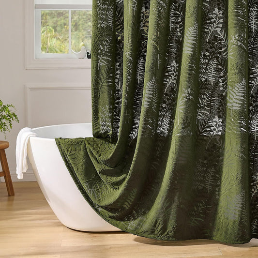 Olive Green Shower Curtain Lace Tropical Plant Textured Shower Curtain Sheer Farmhouse Fabric Shower Curtains for Bathroom 72 x 72