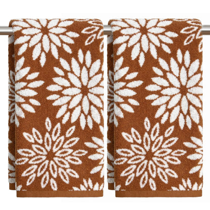 Artoid Mode 2 Pcs Beige Olive Green Dahlia Floral Jacquard Hand Towels for Bathroom, Cotton Soft Absorbent Bathroom Decor Towels, 13.7 x 29.5 Inch