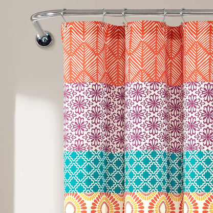 Lush Decor Bohemian Stripe Shower Curtain, 72" W x 72" L, Fuchsia & Orange - Bathroom Curtain - Striped Shower Curtain - Boho Decor - Fabric Shower Curtains