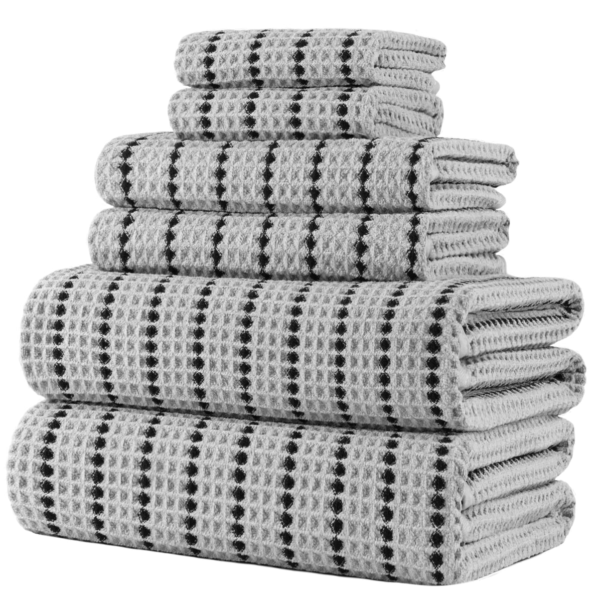 POLYTE 430 GSM Poly Blend Microfiber Quick Dry Waffle Bath Towel Set of 6