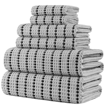 POLYTE 430 GSM Poly Blend Microfiber Quick Dry Waffle Bath Towel Set of 6