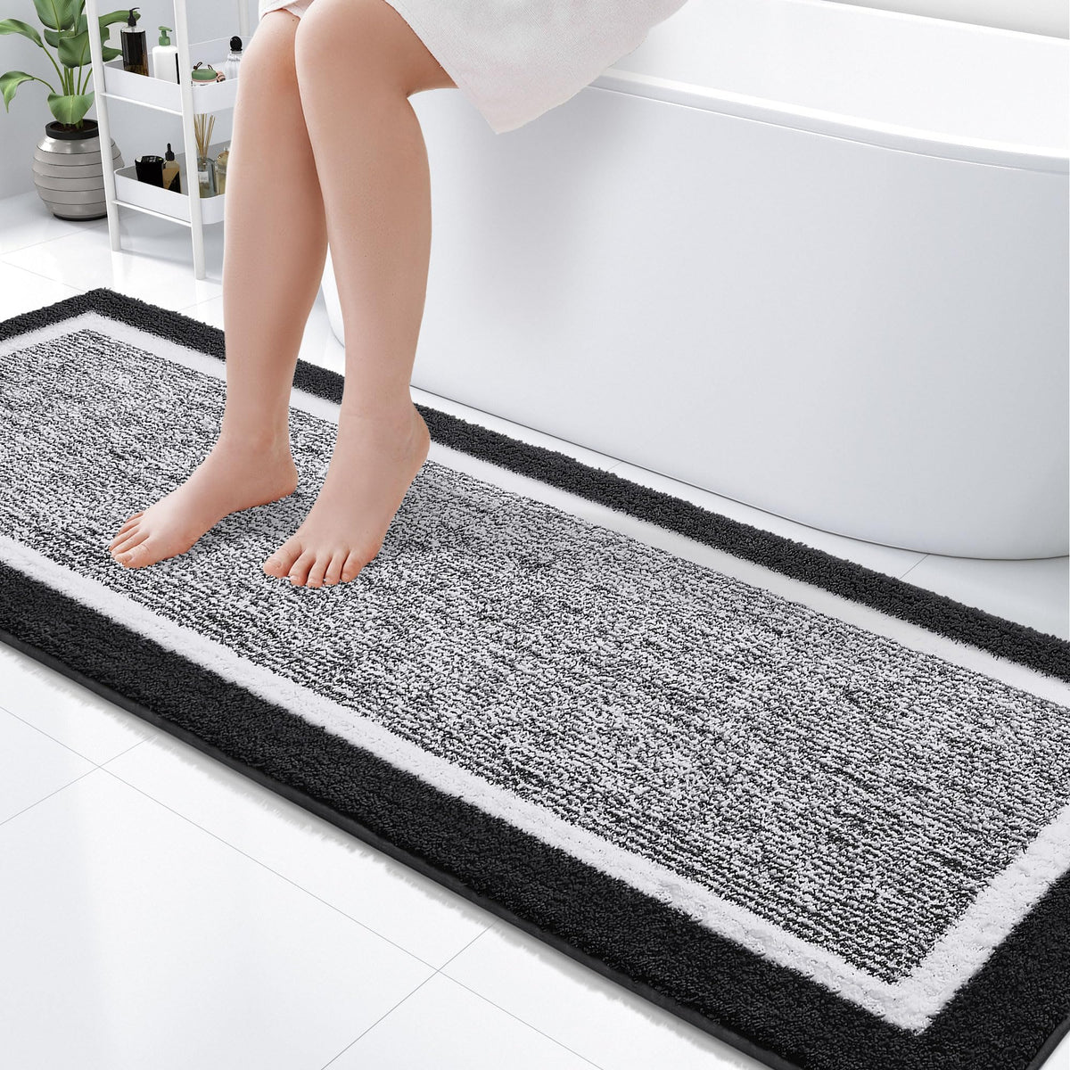 OLANLY Small Bathroom Rugs 24x16, Soft Absorbent Microfiber Bath Rugs, Grey