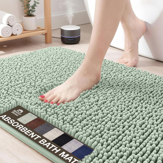 Neater Home Plush Bathroom Rugs 36x24 Thick Chenille Quick Dry Microfiber Absorbent Bath Mat, Soft Bath Rugs, Machine Washable Bathroom Floor Mat for Tub Shower Sink, Home Decor Accessories, Green
