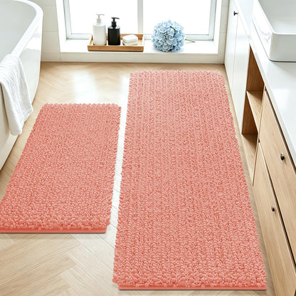 ACCUMTEK Upgrade Extra Large Black Bathroom Rug Set 3 Pieces Ultra Soft, Thick Absorbent Bath Mats, Non Slip Chenille Toilet Mat for Bathroom, Bedroom, Kitchen