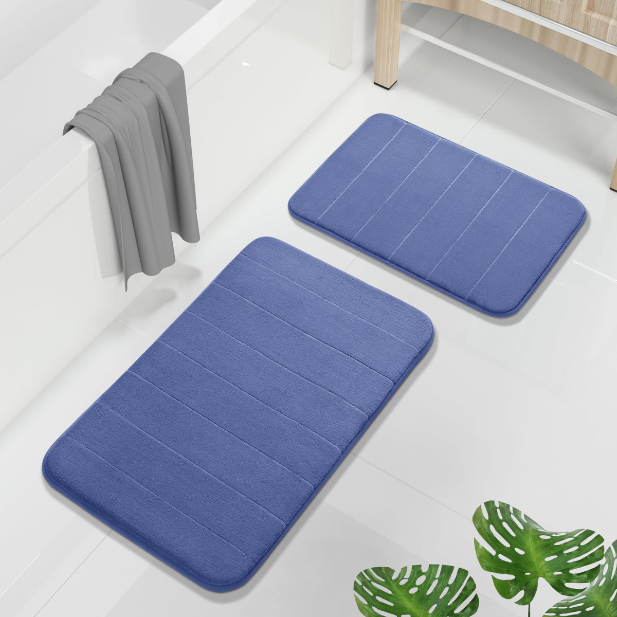Yimobra Memory Foam Bathroom Rugs Sets 2 Piece - Super Soft Absorbent Quick Dry Bath Mat Set, Machine Washable Non Slip Floor Carpet for Tub Shower & Single Sink (17x24 & 31.5x20 Inch, Black)