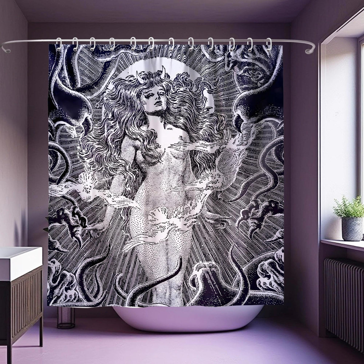 Black Goth Witchy Skull Shower Curtain Gothic Home Gift 72x72 Inches