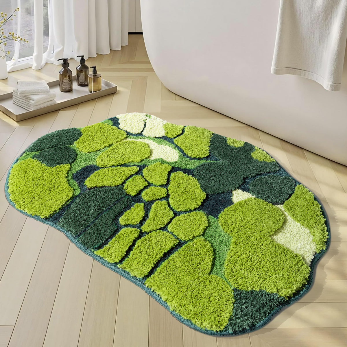 RORA Green Bathroom Rugs Moss Bath Mat 32×20 Non Slip Absorbent Bath Rug
