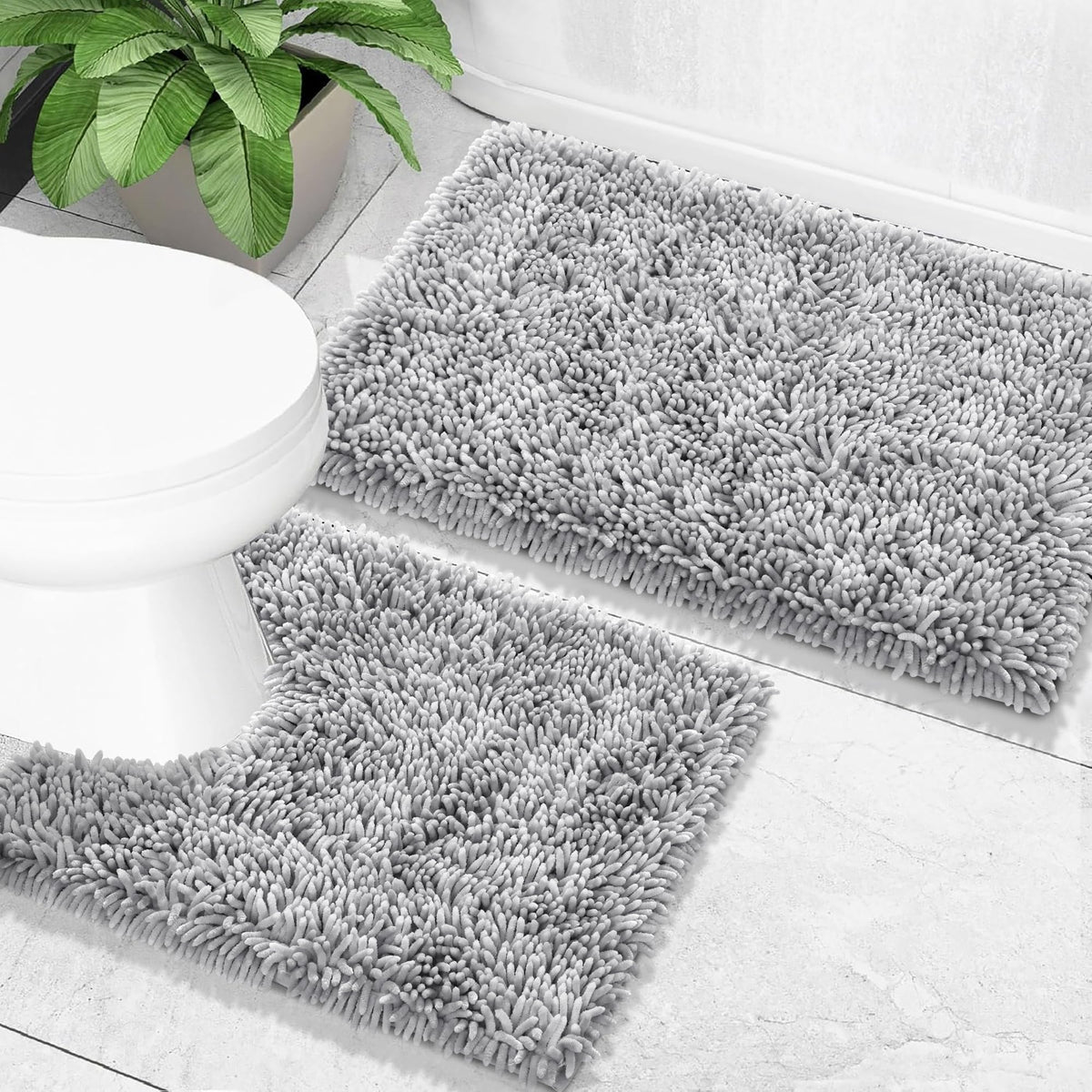 Yimobra Bathroom Rug Set 2 Piece, Luxury Shaggy Bath Mat Set with Non Slip Backing, Ultra Soft & Absorbent Mats for Bathroom Floor, Machine Washable, 31.5"x20"+24"x17", Dark Purple