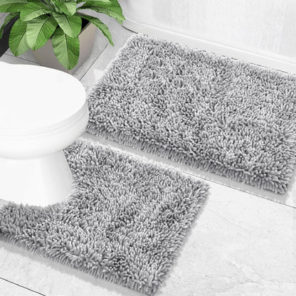 Yimobra Bathroom Rug Set 2 Piece, Luxury Shaggy Bath Mat Set with Non Slip Backing, Ultra Soft & Absorbent Mats for Bathroom Floor, Machine Washable, 31.5"x20"+24"x17", Dark Purple