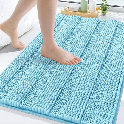 Grandaily Chenille Striped Bathroom Rugs 36x24, Extra Thick and Absorbent Bath Mats, Non-Slip Soft Plush Shaggy Shower Carpet, Machine Wash Dry, Bath Rug for Bathroom, (Large, Light Grey)