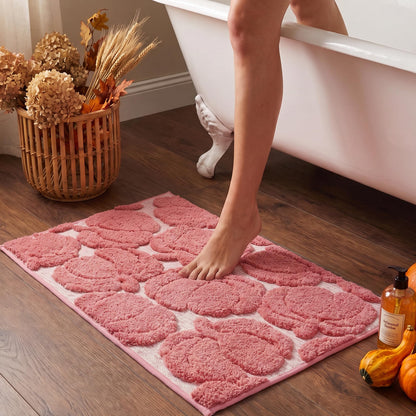 Luxury Fall Autumn Beige Cream Pumpkin Bathroom Mat, 17"x25" Extra Soft and Absorbent Microfiber Bath Rug, Non-Slip TPR Back, Plush Shaggy Bath Carpet for Floor