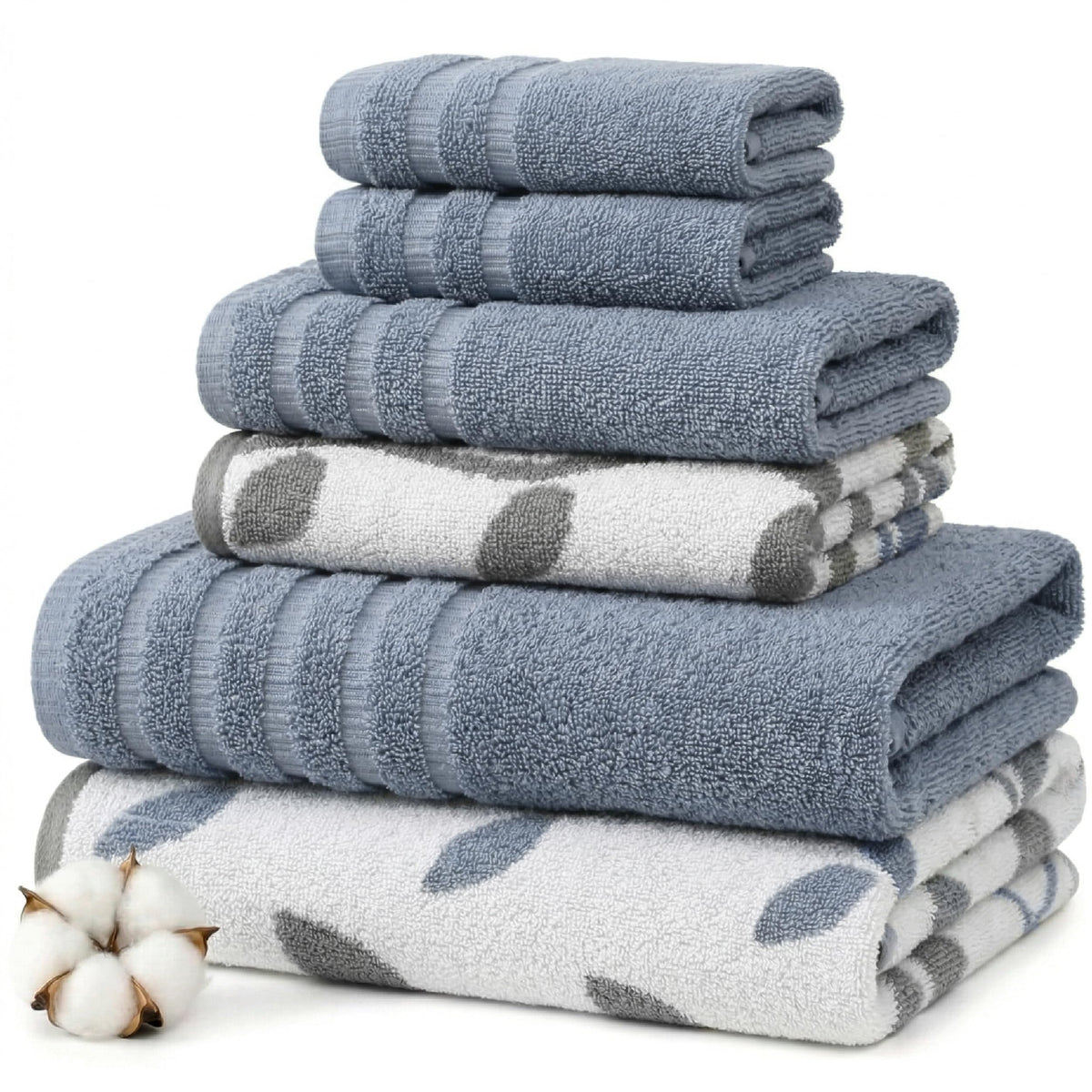 Modern Threads 6 Piece Bath Towel Set – Bathroom Set with 2 Bath Towels, 2 Hand Towels, and 2 Wash Cloths – 100% Cotton, Super Absorbent & Extra Soft – Reversible Floral Trail (Navy)