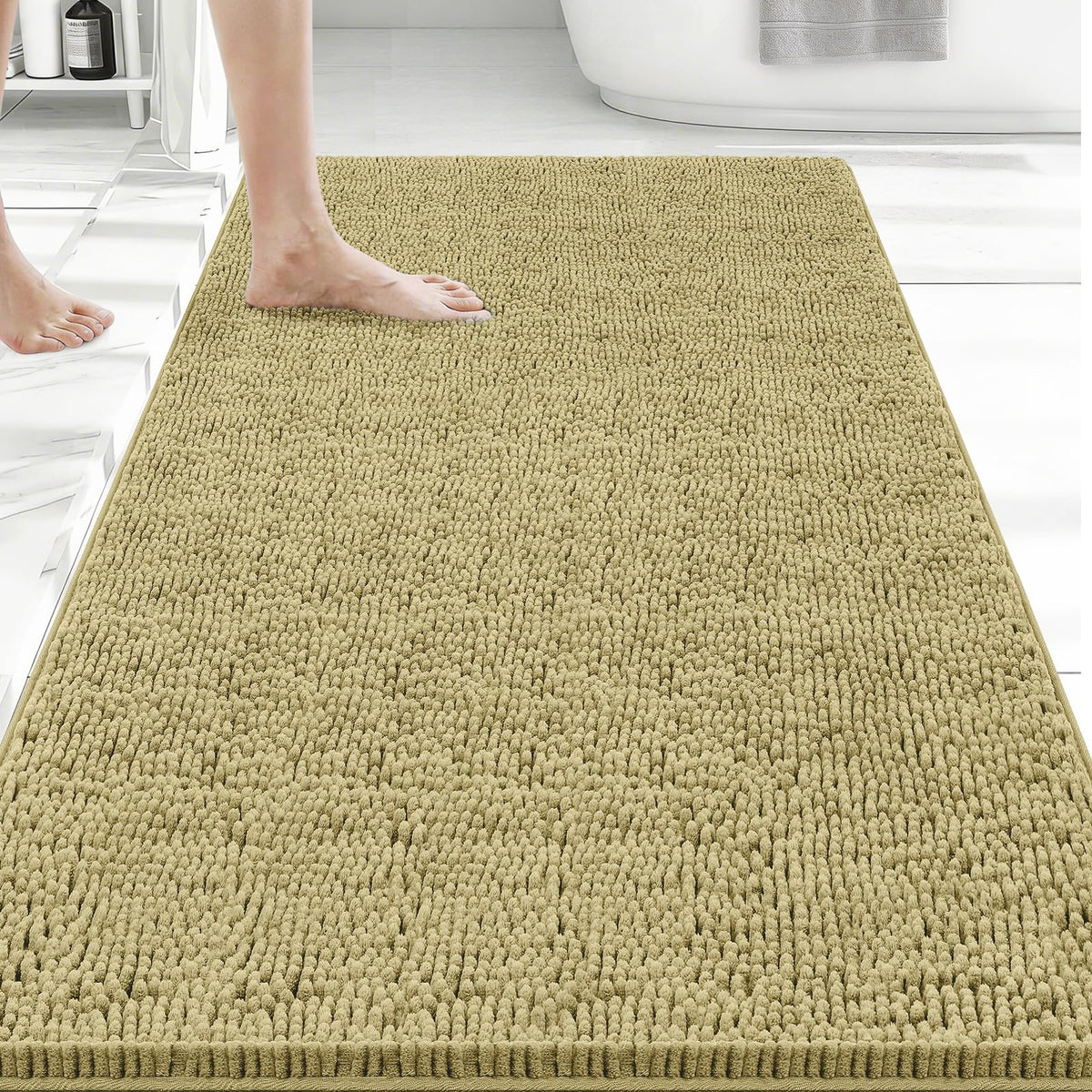 Bcoimo Bath Rug Mat,Sage Chenille High Absorbent Long Bathroom Runner Rugs