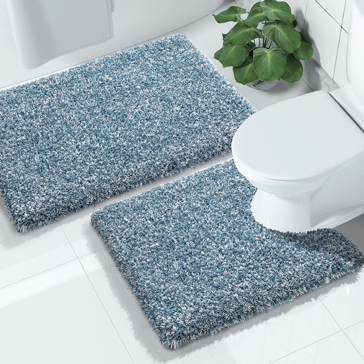 Yimobra Bathroom Rugs Sets 2 Piece, 32x20+24x17, Light Green and White