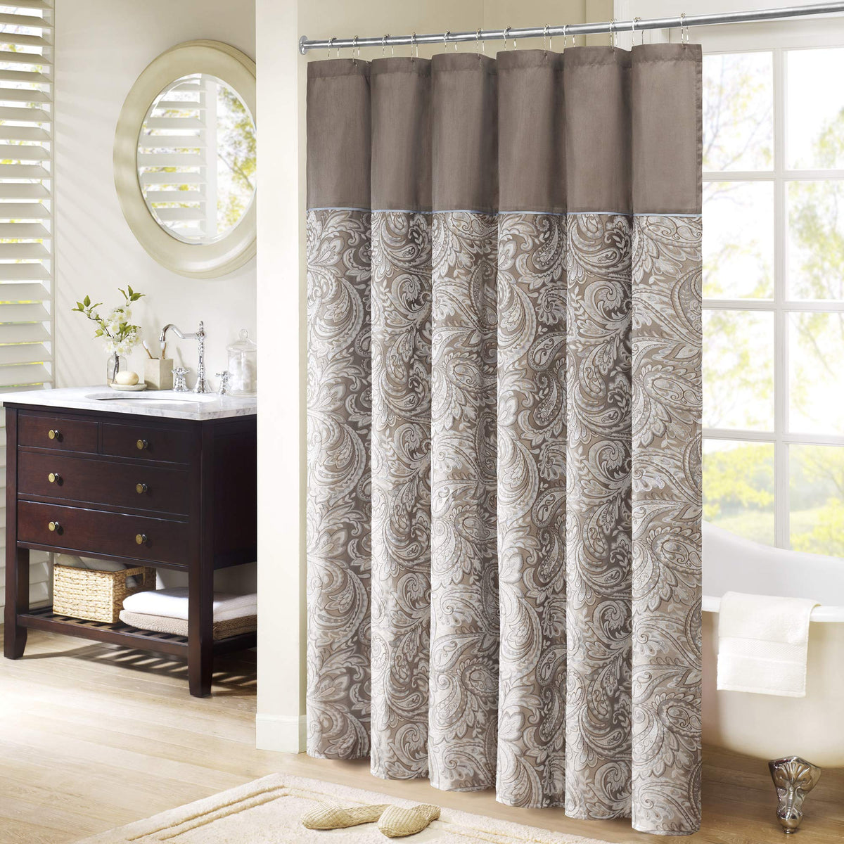 Madison Park Aubrey Shower Curtain for Bathroom, Jacquard, 72 x 72, Navy