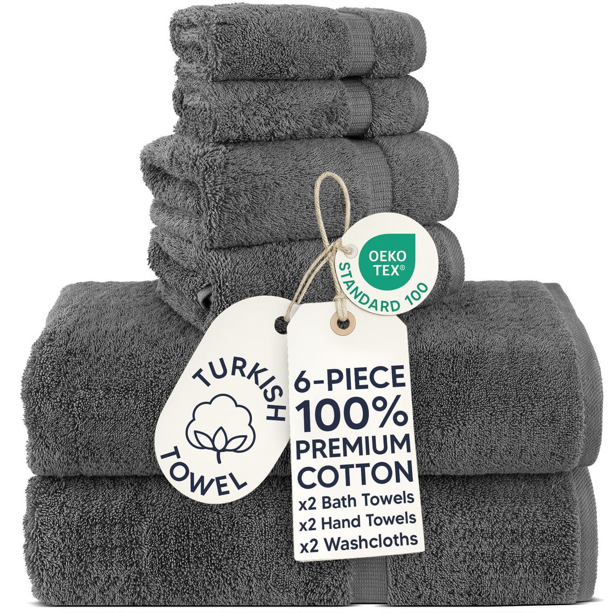 Chakir Turkish Linens 100% Cotton 4-Pack Bath Towels 27x54, Gray