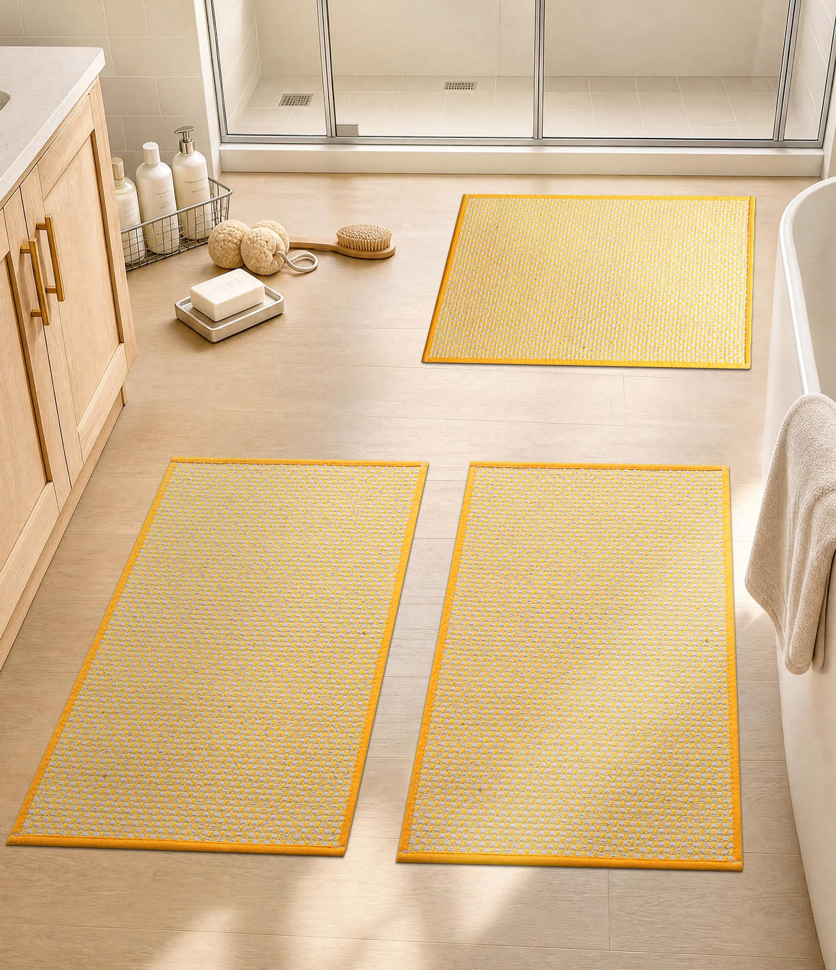 YIHOUSE Black Bathroom Rugs Sets 2 Pieces,Thin Bath Mat Quick Dry