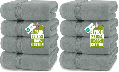 Utopia Towels 4 Pack Premium Bath Towels, 27x54 in, 600 GSM Cotton Grey