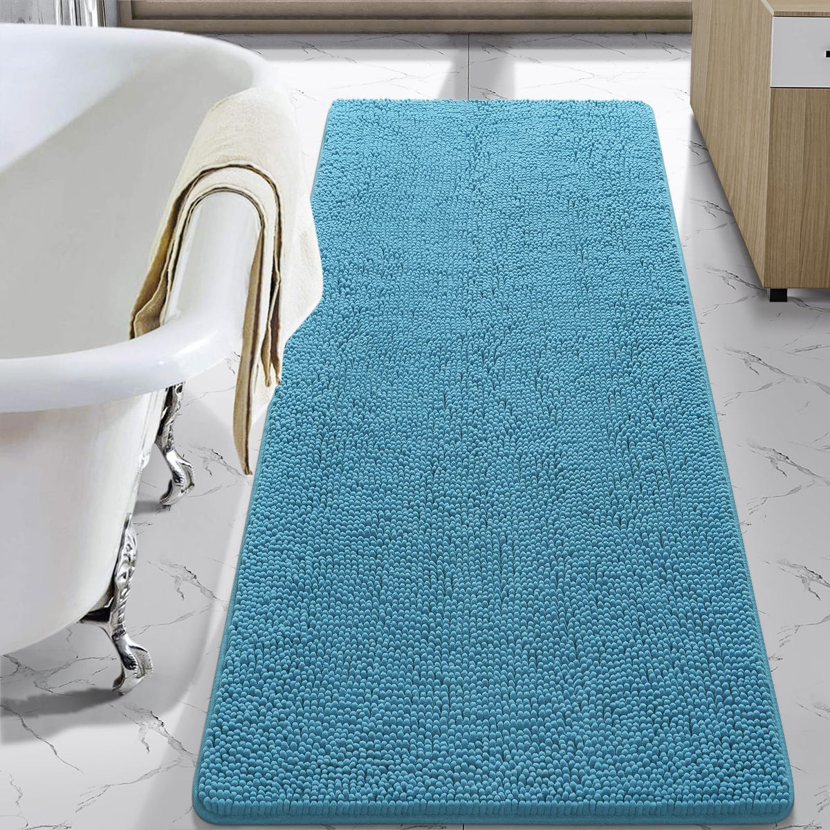 LOCHAS Luxury Bathroom Rug Shaggy Bath Mat 24 x 60 Inch, Gray