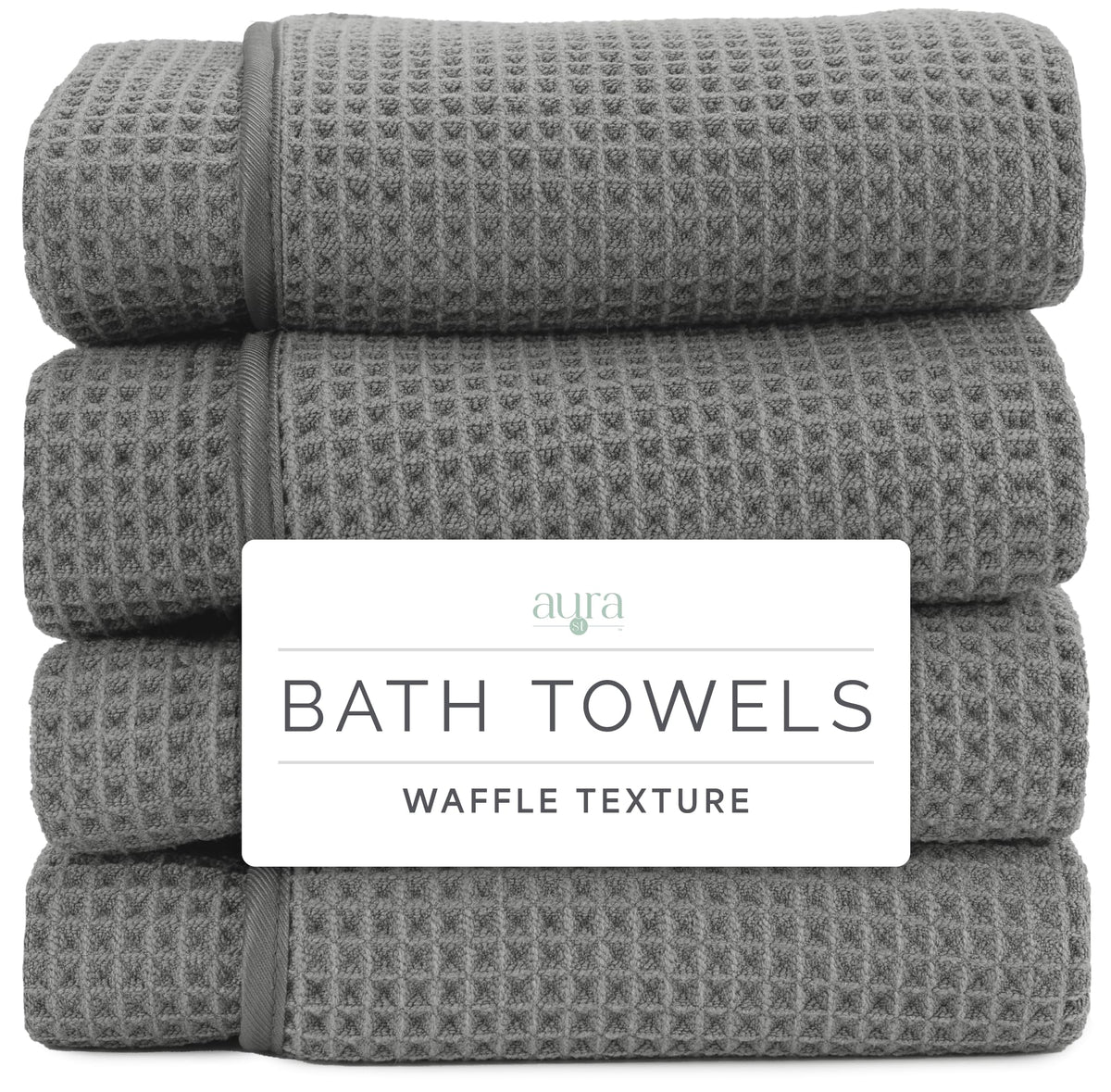 S&T INC. Aura Waffle Bath Towels, 4 Pack, 30" x 60", Beige