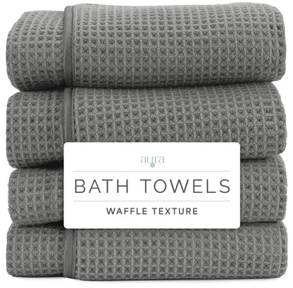 S&T INC. Aura Waffle Bath Towels, 4 Pack, 30" x 60", Beige