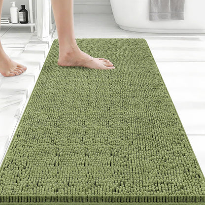 Bcoimo Bath Rug Mat,Sage Chenille High Absorbent Long Bathroom Runner Rugs
