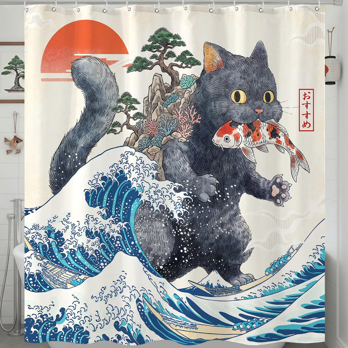 Accnicc Cute Cat Shower Curtain Funny Fun Cool Cats Monet Shower Curtains for Bathroom Water Lilies Waterproof Fabric Bath Curtain Decor 72 X 72 Inch