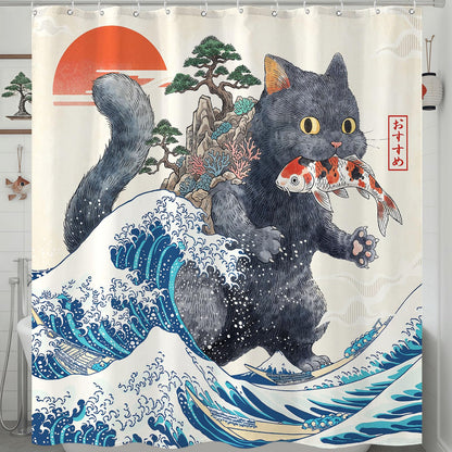 Accnicc Cute Cat Shower Curtain Funny Fun Cool Cats Monet Shower Curtains for Bathroom Water Lilies Waterproof Fabric Bath Curtain Decor 72 X 72 Inch