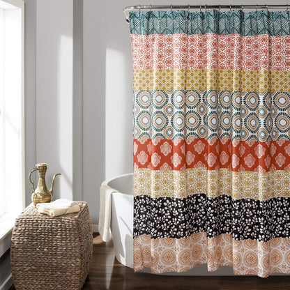 Lush Decor Bohemian Stripe Shower Curtain, 72" W x 72" L, Fuchsia & Orange - Bathroom Curtain - Striped Shower Curtain - Boho Decor - Fabric Shower Curtains