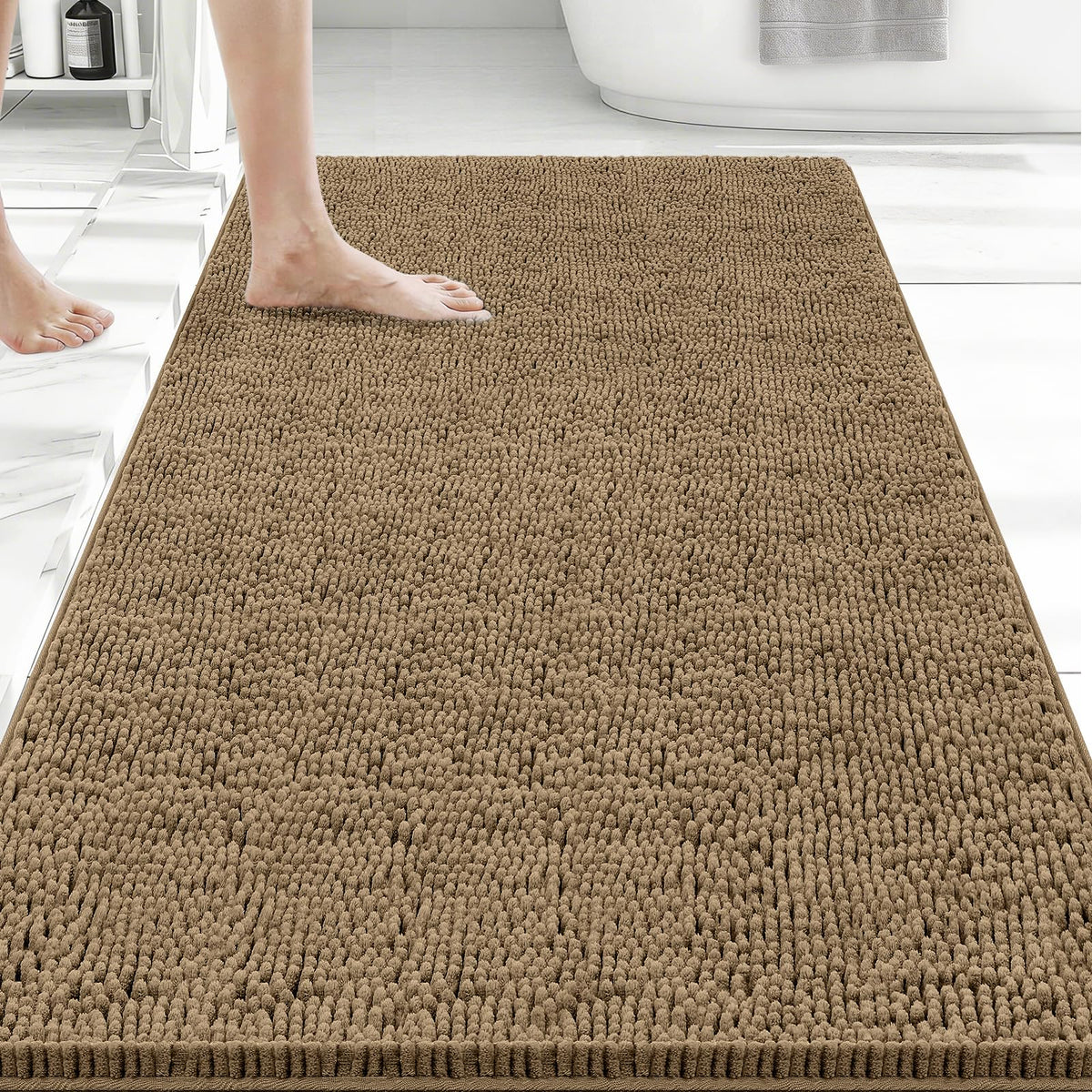 Bcoimo Bath Rug Mat,Sage Chenille High Absorbent Long Bathroom Runner Rugs