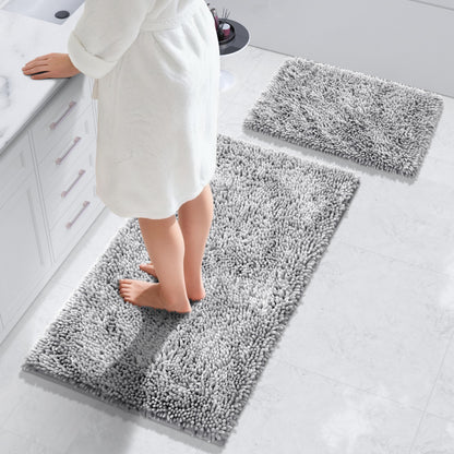 Yimobra Bathroom Rug Set 2 Piece, Luxury Shaggy Bath Mat Set with Non Slip Backing, Ultra Soft & Absorbent Mats for Bathroom Floor, Machine Washable, 31.5"x20"+24"x17", Dark Purple