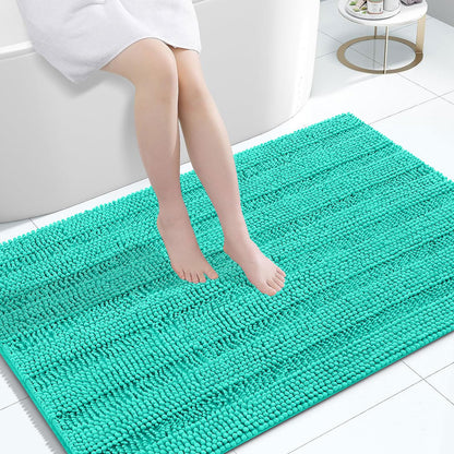 Grandaily Chenille Striped Bathroom Rugs 36x24, Extra Thick and Absorbent Bath Mats, Non-Slip Soft Plush Shaggy Shower Carpet, Machine Wash Dry, Bath Rug for Bathroom, (Large, Light Grey)