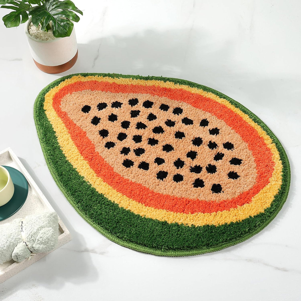 FROZZUR Bath Mat Papaya Non Slip Cute Fun for Bathroom Fruit Bath Mat Luxury Absorbent Shower Rug Washable