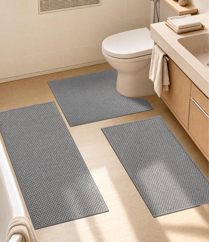 YIHOUSE Black Bathroom Rugs Sets 2 Pieces,Thin Bath Mat Quick Dry