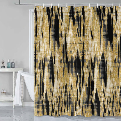 JAWO Abstract Shower Curtain,Modern Aesthetic Abstract Stripe Shower Curtain Set, Yellow Blue Grey Contemporary Abstract Painting Fabric Shower Curtains